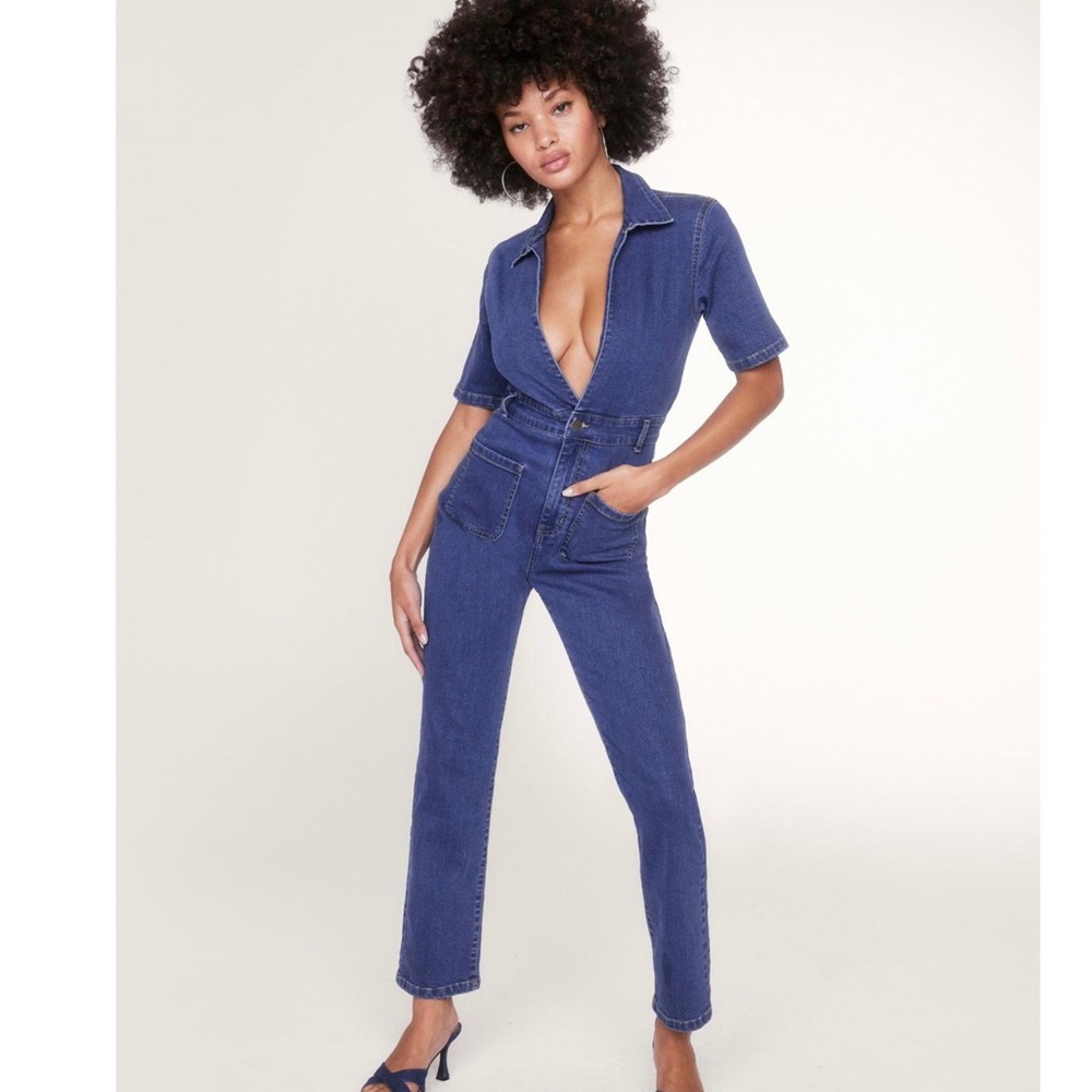 Nasty gal Organic denim plunging fitted jumpsuit